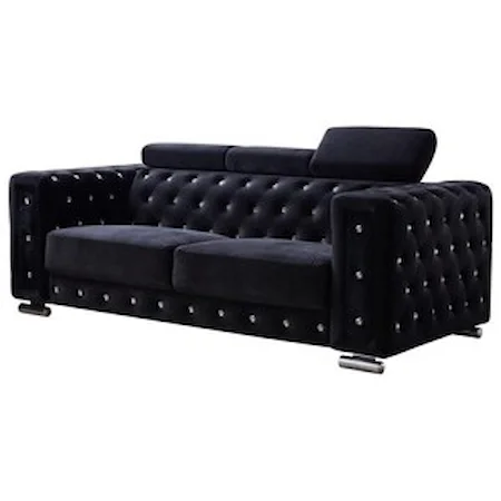 Glam Contemporary Sofa with Jewel Tufting and Adjustable Headrests